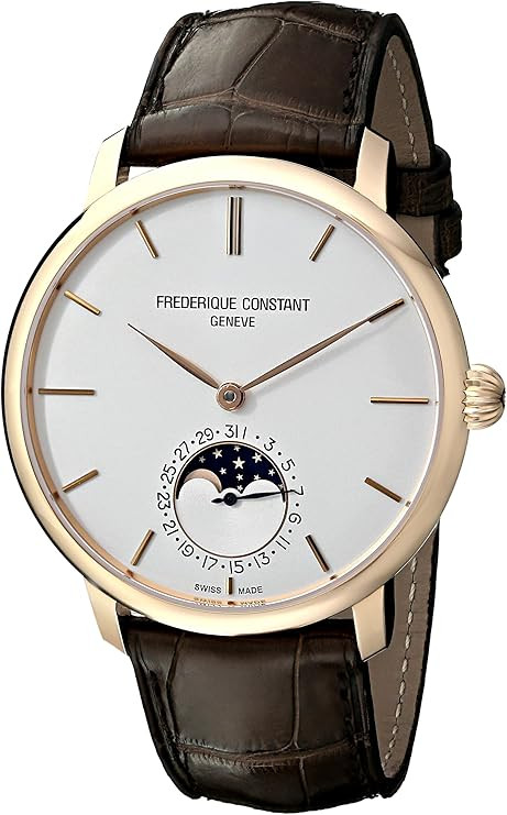 Constance men's FC705V4S9 ultra-thin automatic moon watch with brown leather strap.